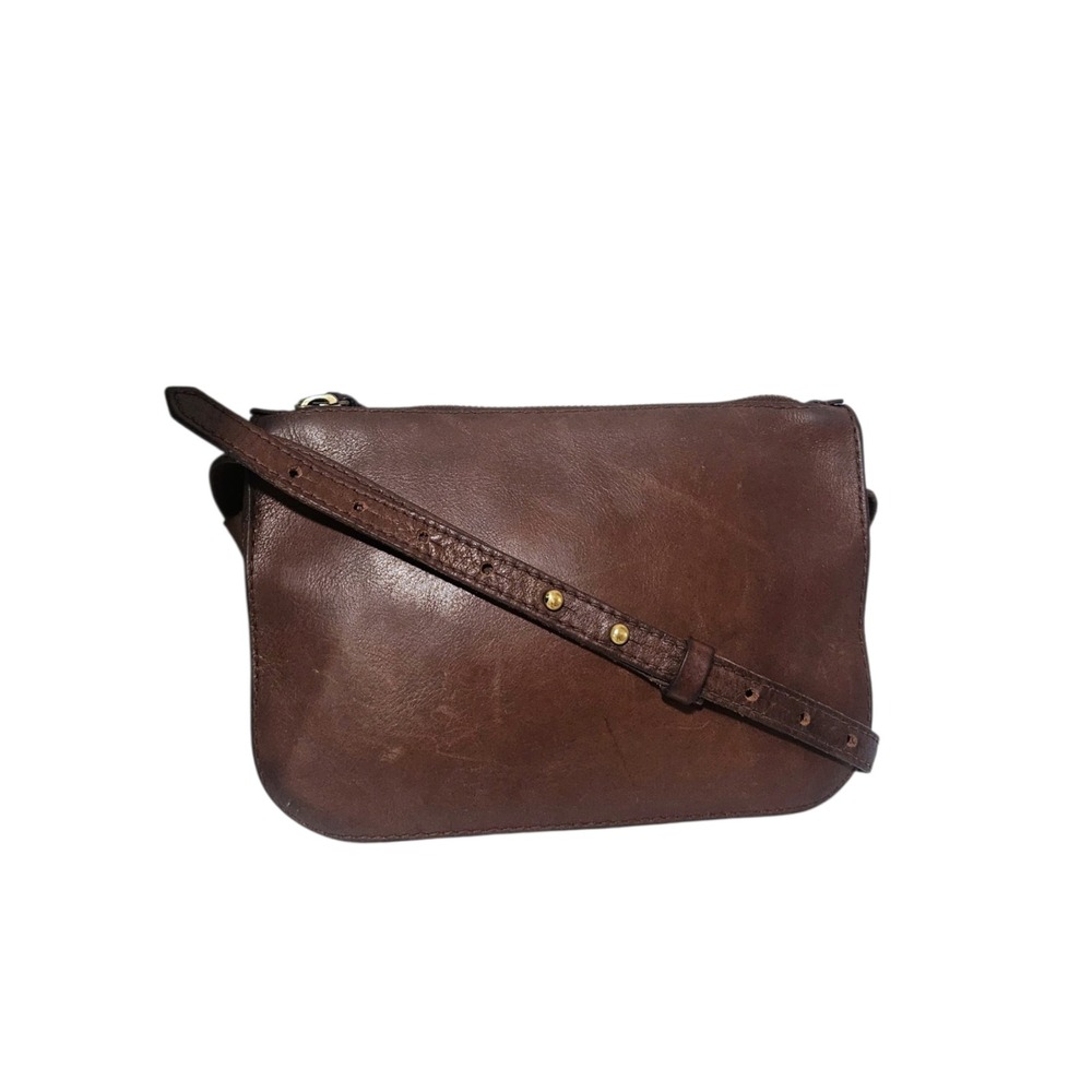 Madewell The Simple Crossbody Bag Brown Leather Brass Hardware Zipper Top